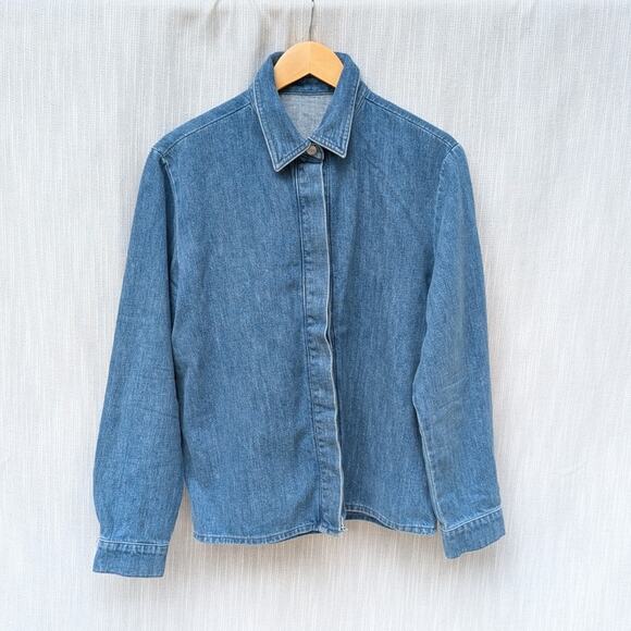 Non Blue Denim Long Sleeve Snap Shirt Track Jacket Washed, size M - Picture 1 of 10